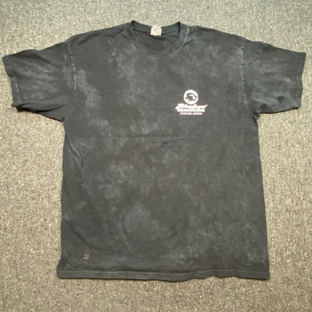 Yazbek Shirt 2XL XXL Mens Black Acid Wash Blue Angel Resort Scuba Diving Mexico